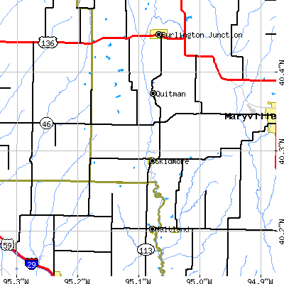 Zip code 64487 close-up map