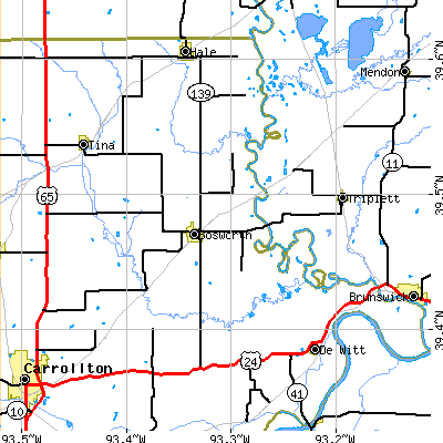 Zip code 64623 close-up map