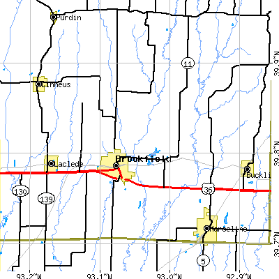 Zip code 64628 close-up map