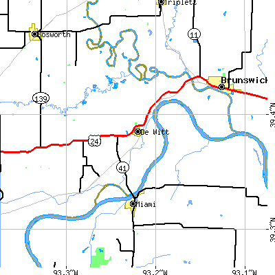 Zip code 64639 close-up map