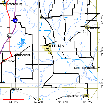 Zip code 64640 close-up map