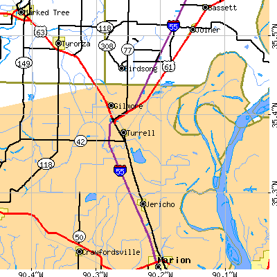 Zip code 72384 close-up map