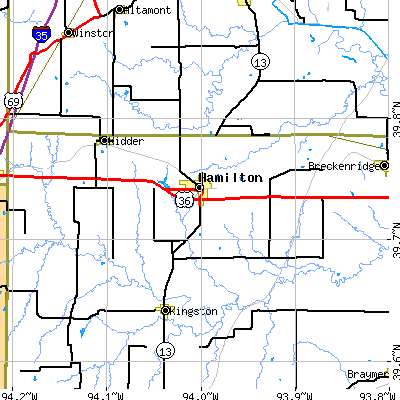 Zip code 64644 close-up map