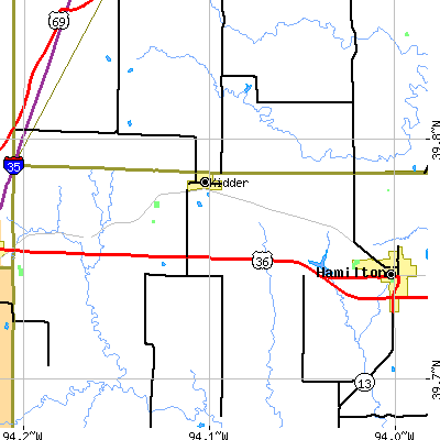 Zip code 64649 close-up map