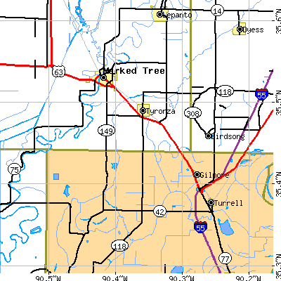 Zip code 72386 close-up map