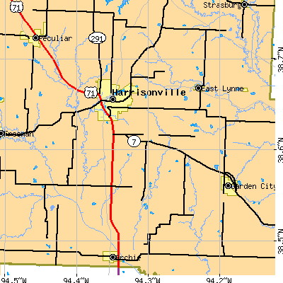 Zip code 64701 close-up map