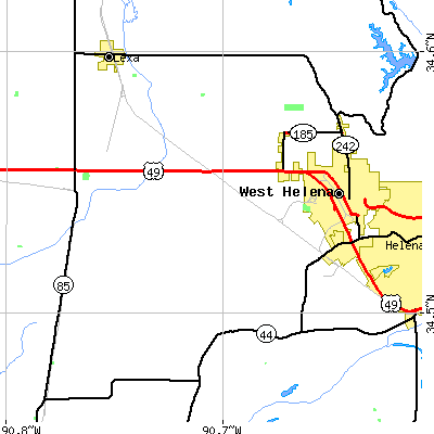 Zip code 72390 close-up map