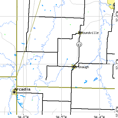 Zip code 64728 close-up map