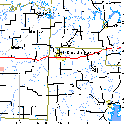 Zip code 64744 close-up map