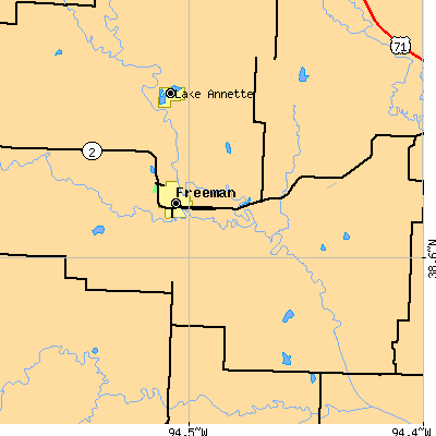 Zip code 64746 close-up map