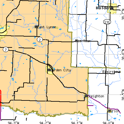Zip code 64747 close-up map