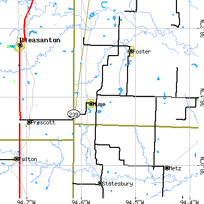 Zip code 64752 close-up map