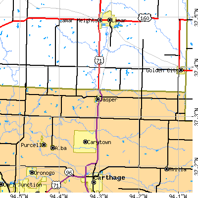 Zip code 64755 close-up map