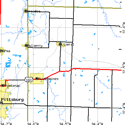 Zip code 64762 close-up map