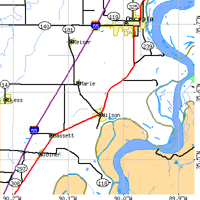 Zip code 72395 close-up map