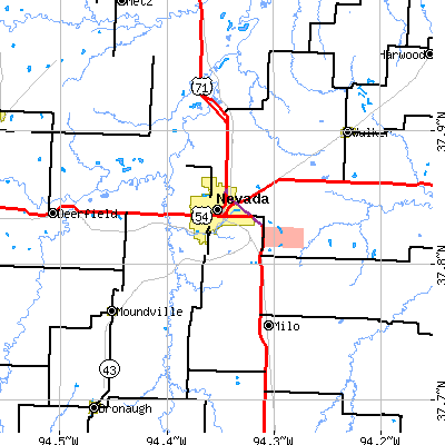 Zip code 64772 close-up map