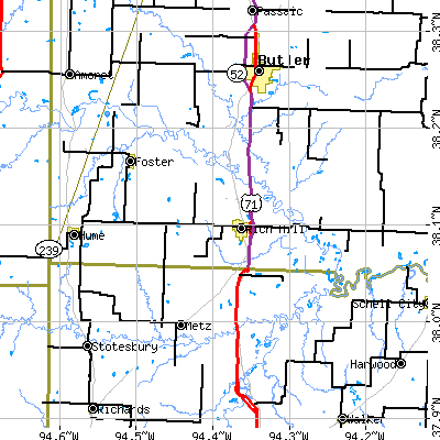 Zip code 64779 close-up map