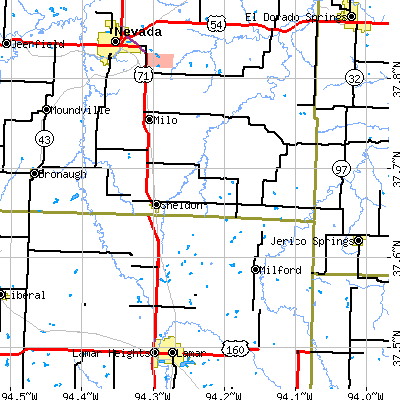 Zip code 64784 close-up map