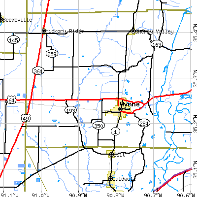 Zip code 72396 close-up map