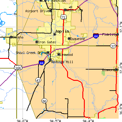 Zip code 64804 close-up map