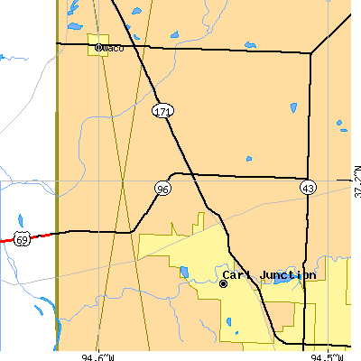 Zip code 64834 close-up map