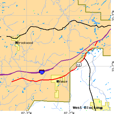 Zip code 35490 close-up map