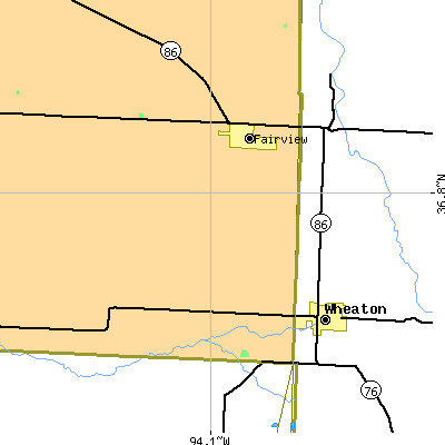 Zip code 64842 close-up map