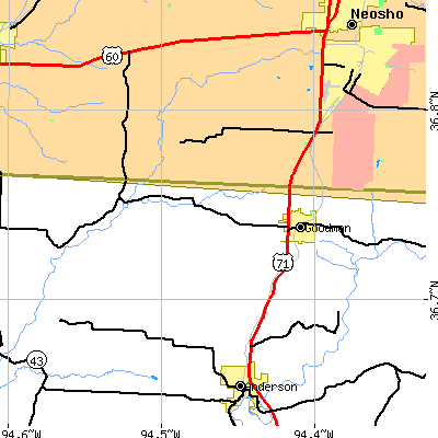 Zip code 64843 close-up map