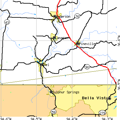 Zip code 64854 close-up map