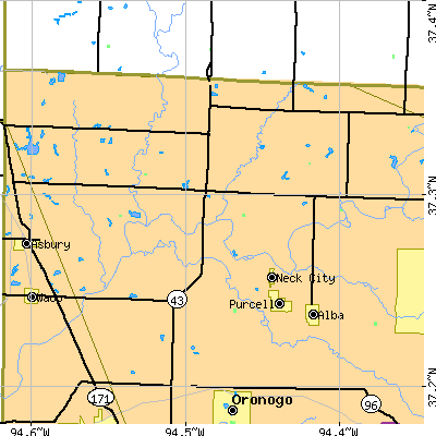 Zip code 64855 close-up map