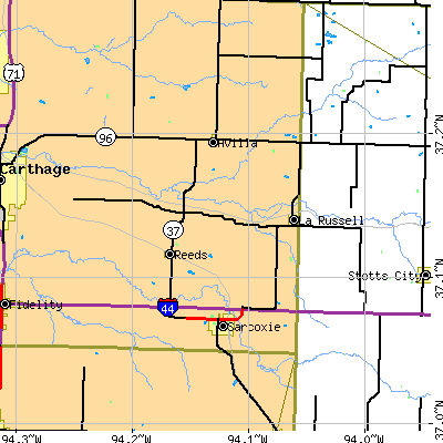 Zip code 64862 close-up map