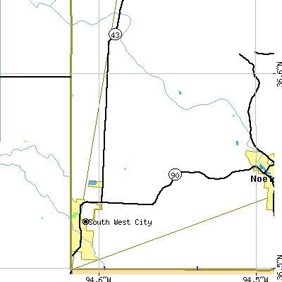 Zip code 64863 close-up map
