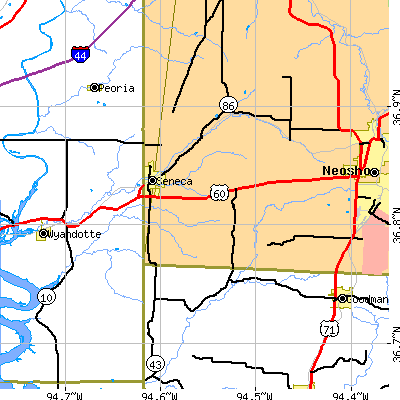 Zip code 64865 close-up map
