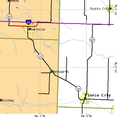 Zip code 64873 close-up map