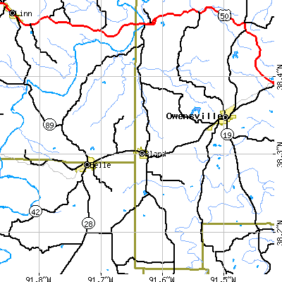 Zip code 65014 close-up map