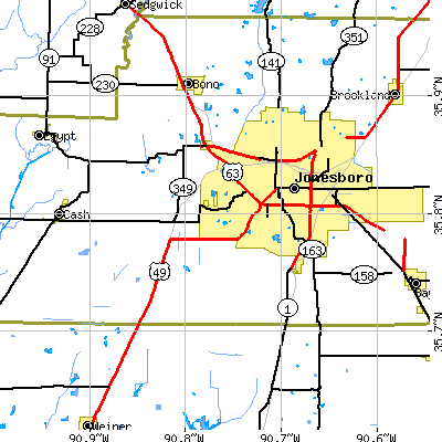 Zip code 72404 close-up map