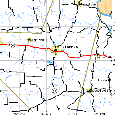 Zip code 65018 close-up map