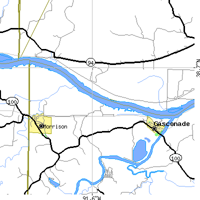 Zip code 65036 close-up map