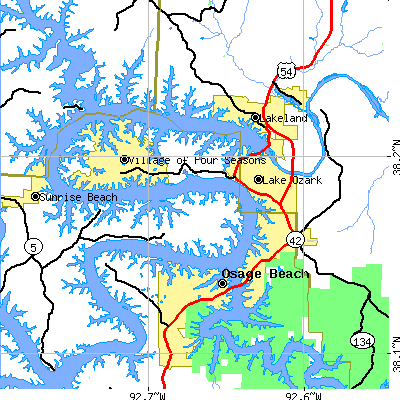 Zip code 65049 close-up map