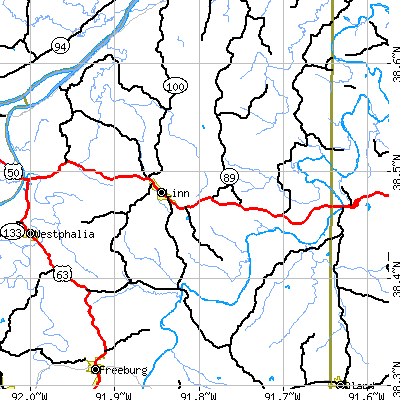 Zip code 65051 close-up map