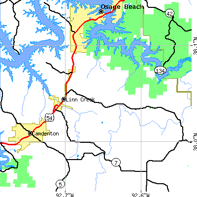 Zip code 65052 close-up map