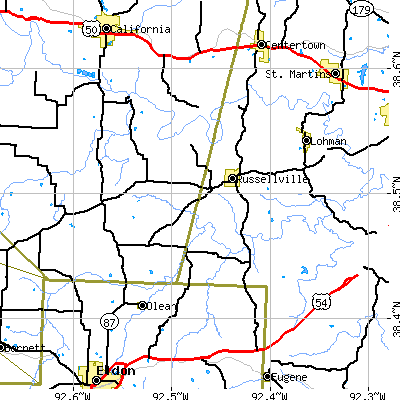 Zip code 65074 close-up map