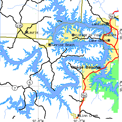 Zip code 65079 close-up map