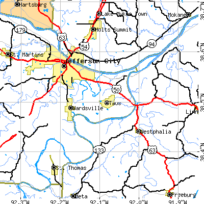 Zip code 65101 close-up map