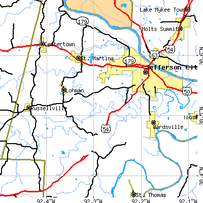 Zip code 65109 close-up map