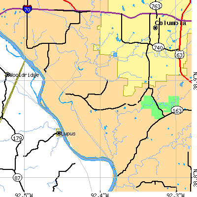 Zip code 65203 close-up map