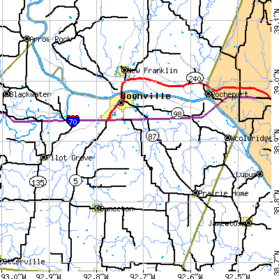 Zip code 65233 close-up map