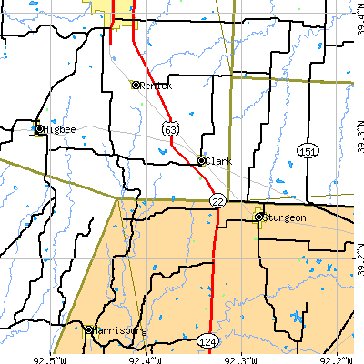 Zip code 65243 close-up map