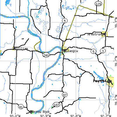 Zip code 65254 close-up map