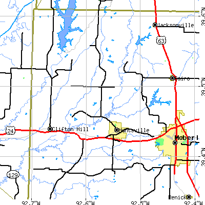 Zip code 65259 close-up map